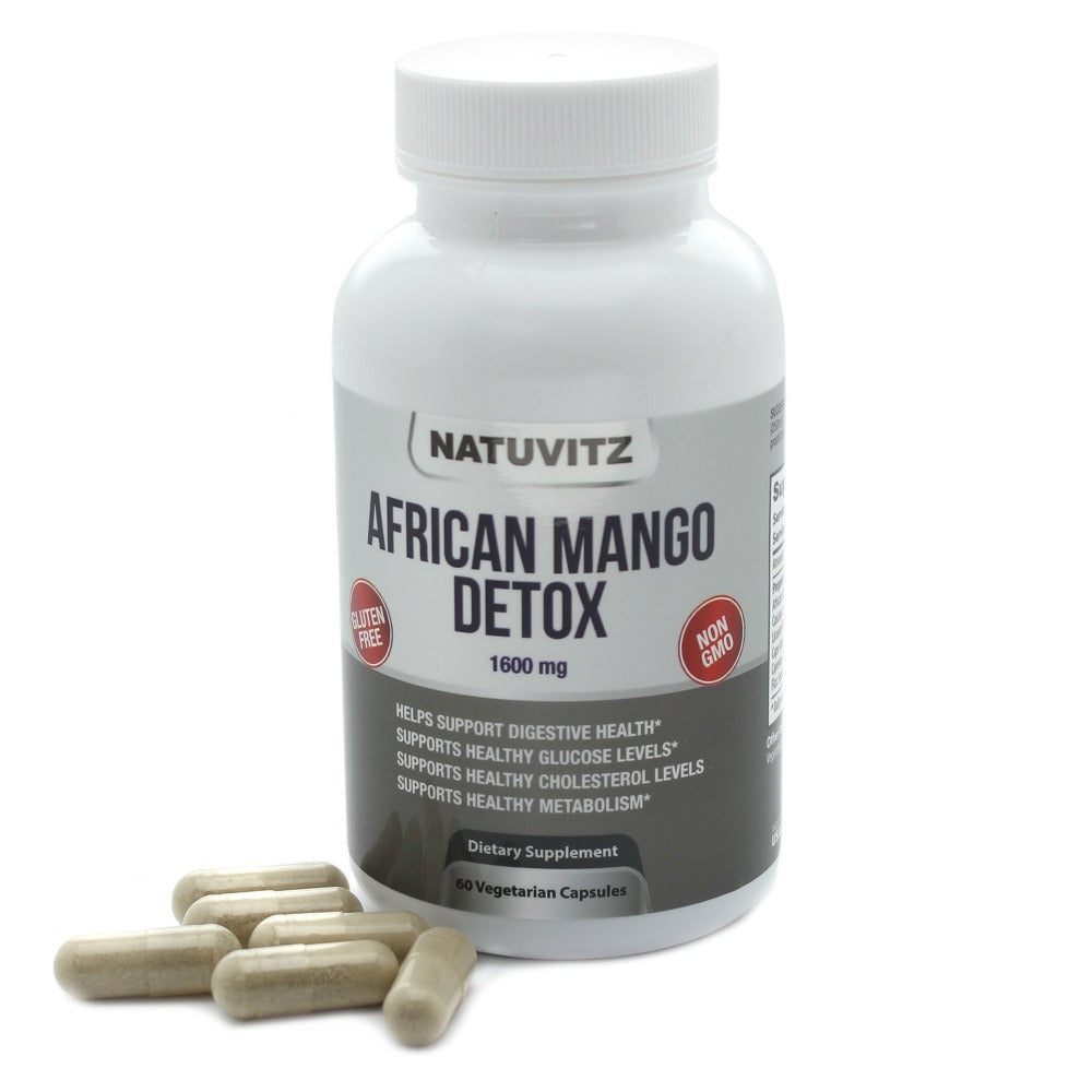 African Mango Detox Dietary Supplement – Gluten Free, Non-GMO - 1600mg (60 Vegetarian Capsules) - NATUVITZ