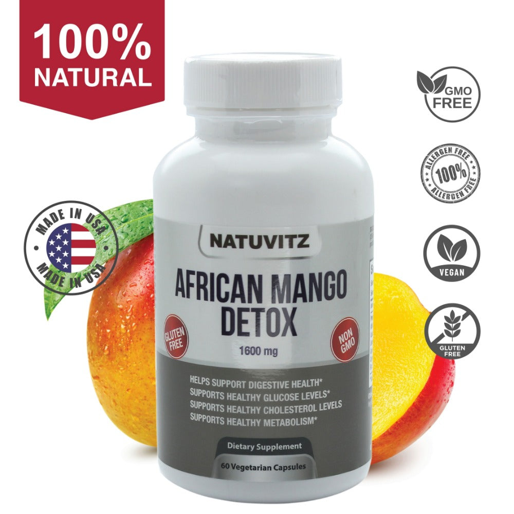 African Mango Detox Dietary Supplement – Gluten Free, Non-GMO - 1600mg (60 Vegetarian Capsules) - NATUVITZ