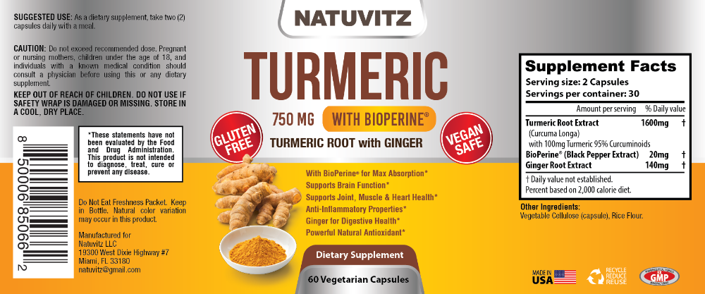 Turmeric Curcumin with Ginger Root and BioPerine - NATUVITZ