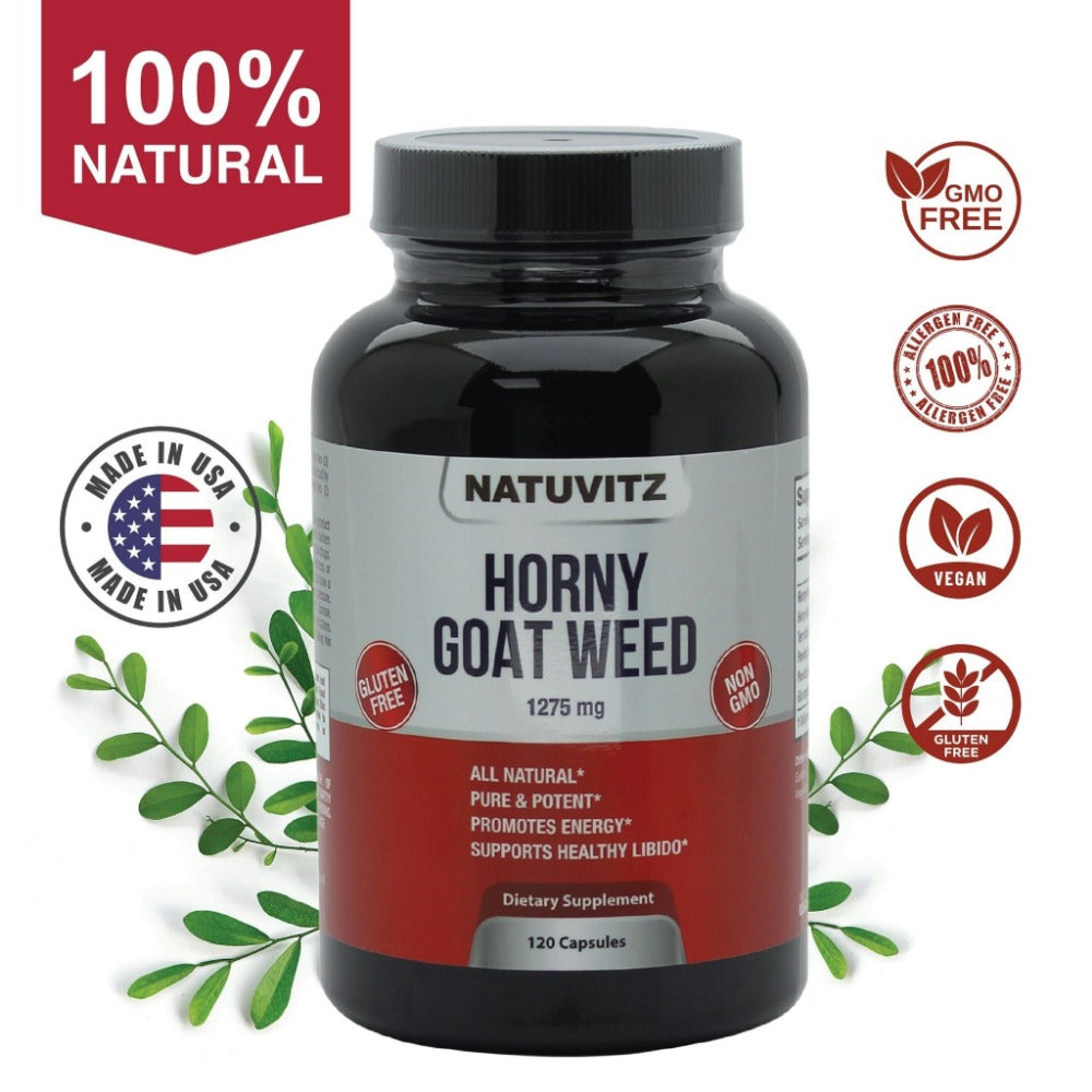 Horny Goat Weed - Dietary Supplement - Testosterone Booster - Gluten Free, Non-GMO - 1275 mg (120 Capsules) - NATUVITZ