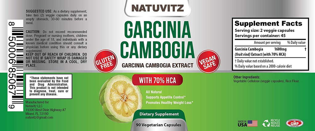 Copy of Garcinia Cambogia Extract 1600mg 70% HCA – Supports and Improves Digestion System, Gluten Free Metabolism Booster Pills (90 Veggie Capsules) - NATUVITZ