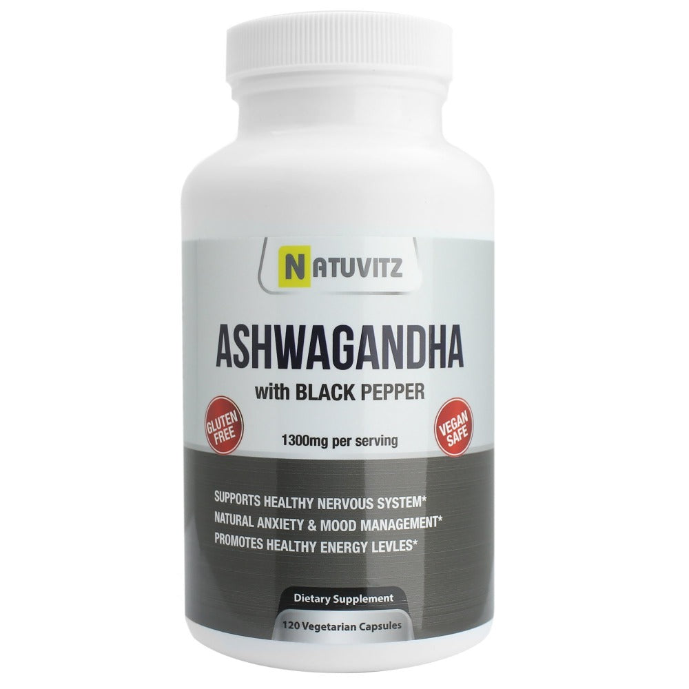 Ashwagandha with Black Pepper - Powerful anti-stress , boost brain function, lower blood sugar, help fight symptoms of anxiety and depression. Mood booster. - NATUVITZ