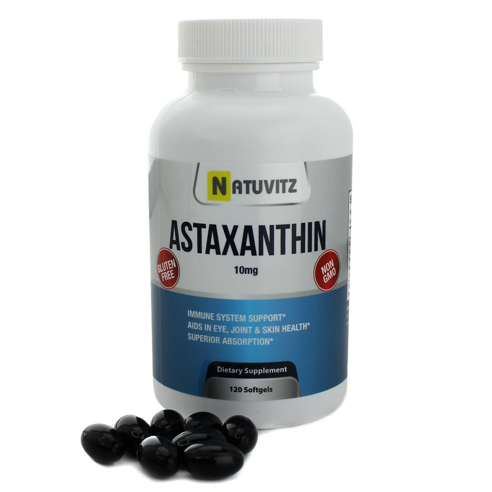 Astaxanthin 10 mg, (120 ct) - Premium Antioxidant Sports Nutrition & Immunity Supplement Supports Eye, Skin Hydration & Firmness, Exercise Recovery, Joint Pain & Cardiovascular Health - NATUVITZ