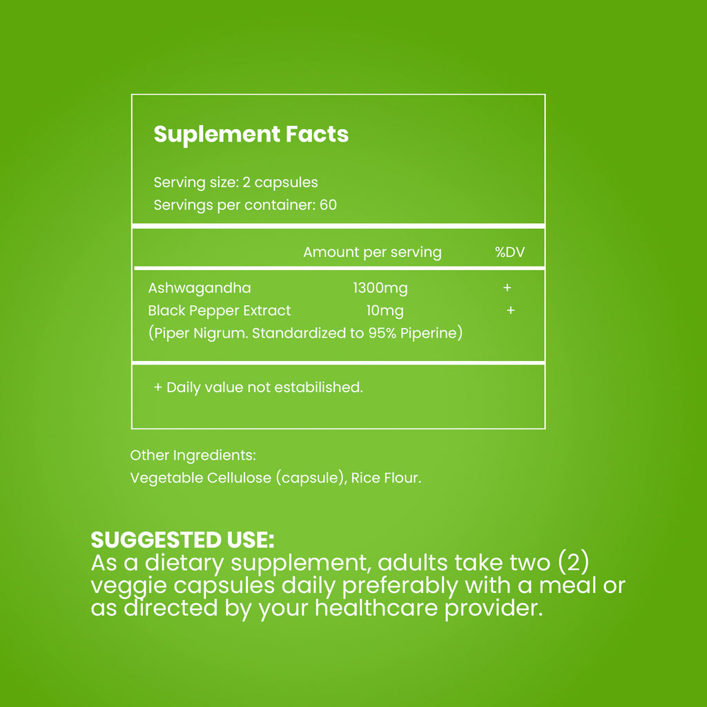 Ashwagandha with Black Pepper - Powerful anti-stress , boost brain function, lower blood sugar, help fight symptoms of anxiety and depression. Mood booster. - NATUVITZ