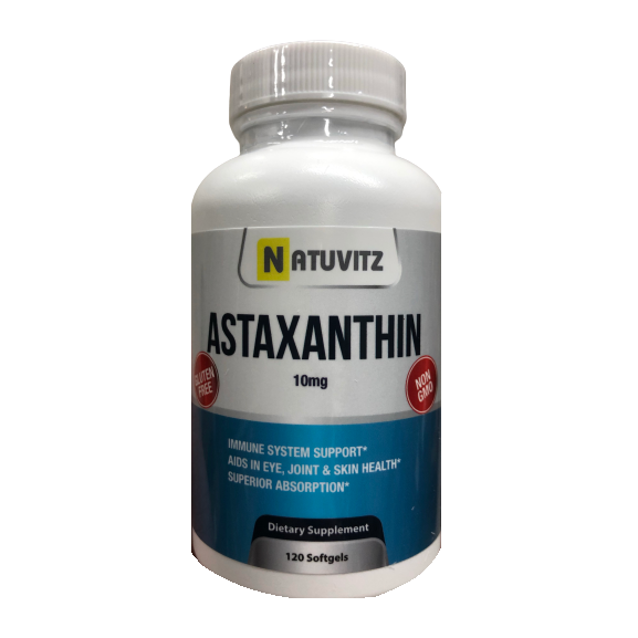 Astaxanthin 10 mg, (120 ct) - Premium Antioxidant Sports Nutrition & Immunity Supplement Supports Eye, Skin Hydration & Firmness, Exercise Recovery, Joint Pain & Cardiovascular Health - NATUVITZ