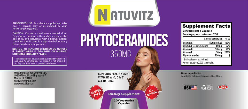 NATUVITZ Phytoceramides Vegetarian and Gluten Free Capsules - 350mg (200 Count) - NATUVITZ