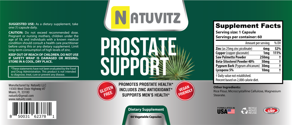 Prostate Support w/Saw Palmetto - Powerful Proprietary Blend - NATUVITZ