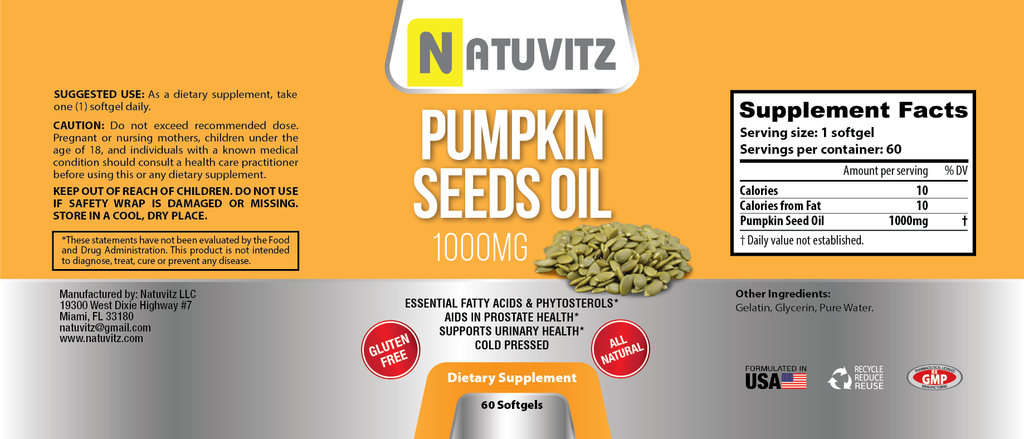 NATUVITZ Pumpkin Seeds Oil Gluten Free, Non-GMO - 1000mg (60 Softgels) - NATUVITZ