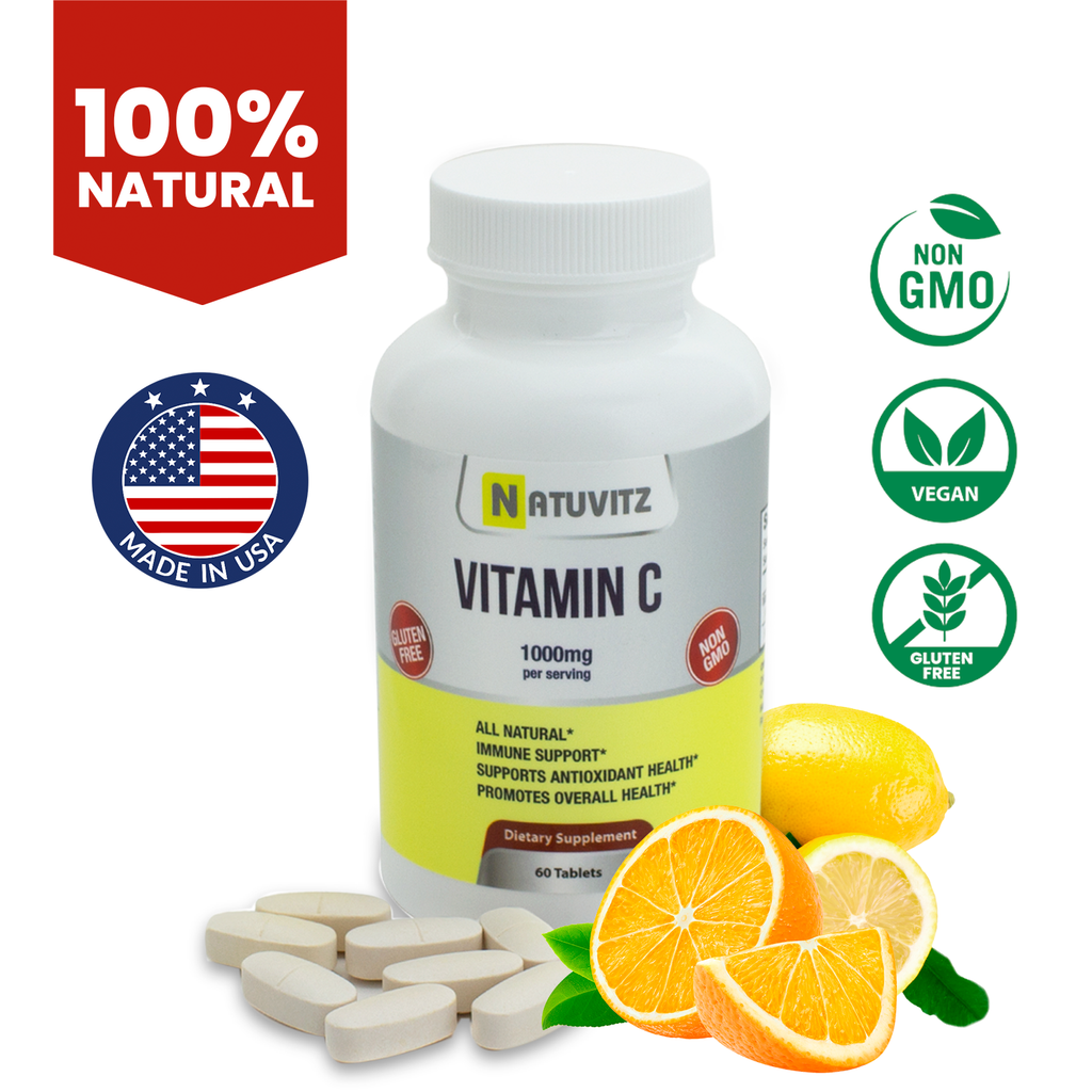 NATUVITZ Vitamin C Supplement for Immune, Antioxidant and Overall Health Support - 1000mg, 60 Tablets - NATUVITZ