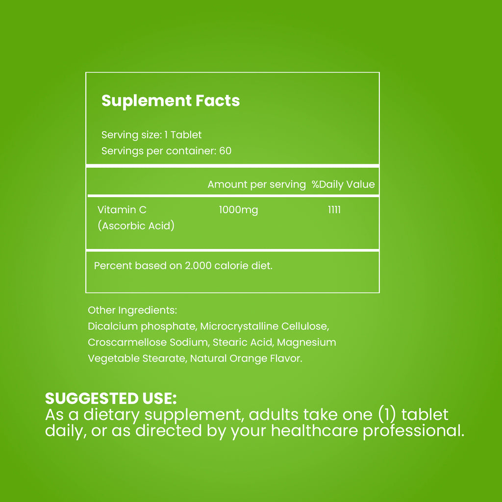 NATUVITZ Vitamin C Supplement for Immune, Antioxidant and Overall Health Support - 1000mg, 60 Tablets - NATUVITZ