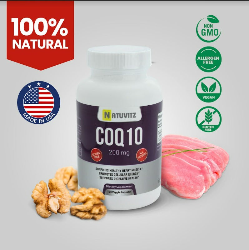 NATUVITZ - CoQ10 Heart Health Dietary Supplement - Gluten Free and All Natural 200mg Veggie Capsules, 120 Count. - NATUVITZ