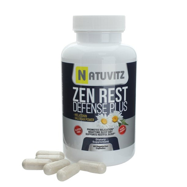 Zen Rest Melatonin Dietary Supplement Complex with Vitamin C D3 Zinc Elderberry Chamomile Echinacea – Sleep Support Vegetarian Capsules, 60 count - NATUVITZ